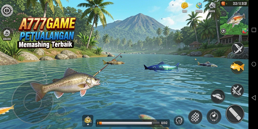 Tampilan permainan A777GAME dengan ikan yang berwarna-warni dan latar belakang laut.