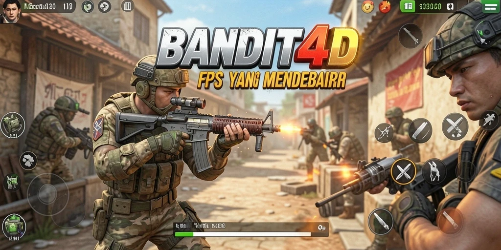 Skrin gameplay BANDIT4D menampilkan aksi menembak yang mendebarkan.