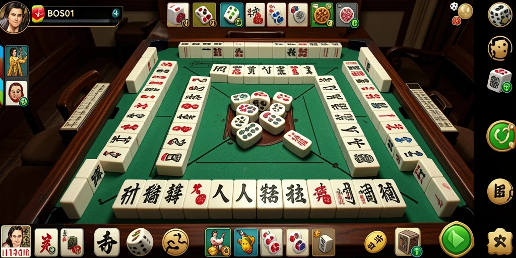 Screenshot BOS01 menampilkan gameplay Mahjong yang menegangkan dan penuh strategi.