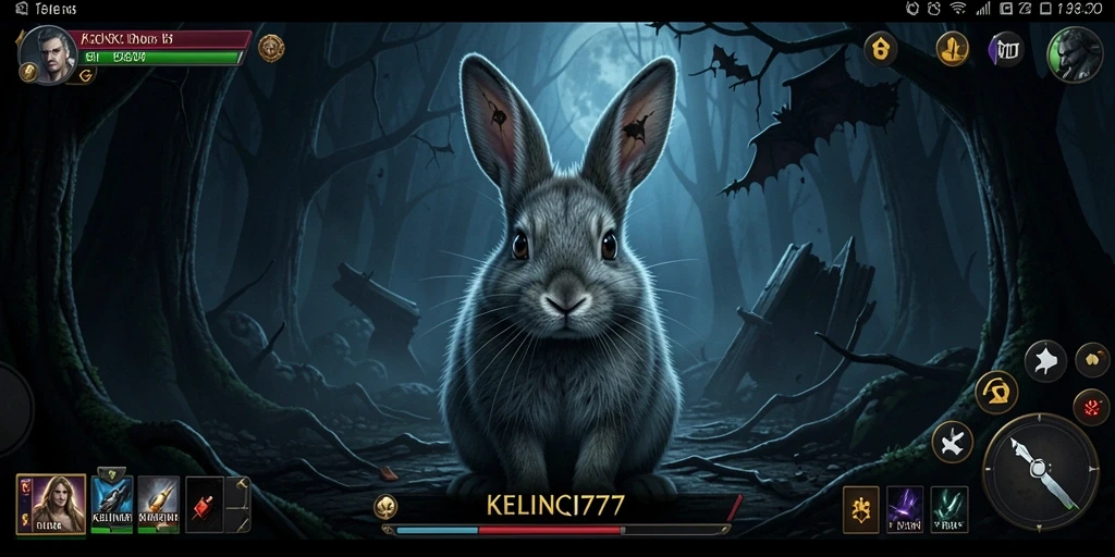Screenshot menampilkan suasana gelap dan mencekam di <strong>KELINCI777</strong>.