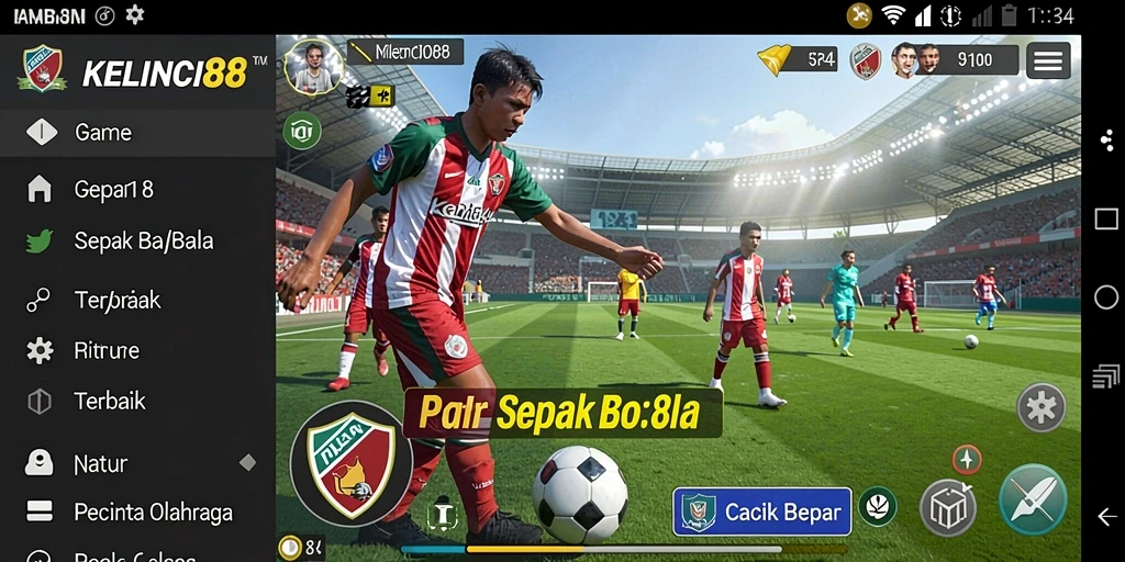 Tampilan gameplay KELINCI88 dengan aksi sepak bola yang intens.