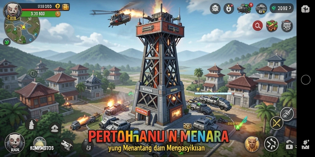Tangkapan layar dari gameplay KOMPASTOTO yang menampilkan strategi Tower Defense.