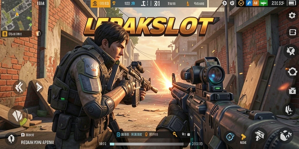 Tampilan gameplay LEDAKSLOT yang menegangkan dengan aksi FPS intens.