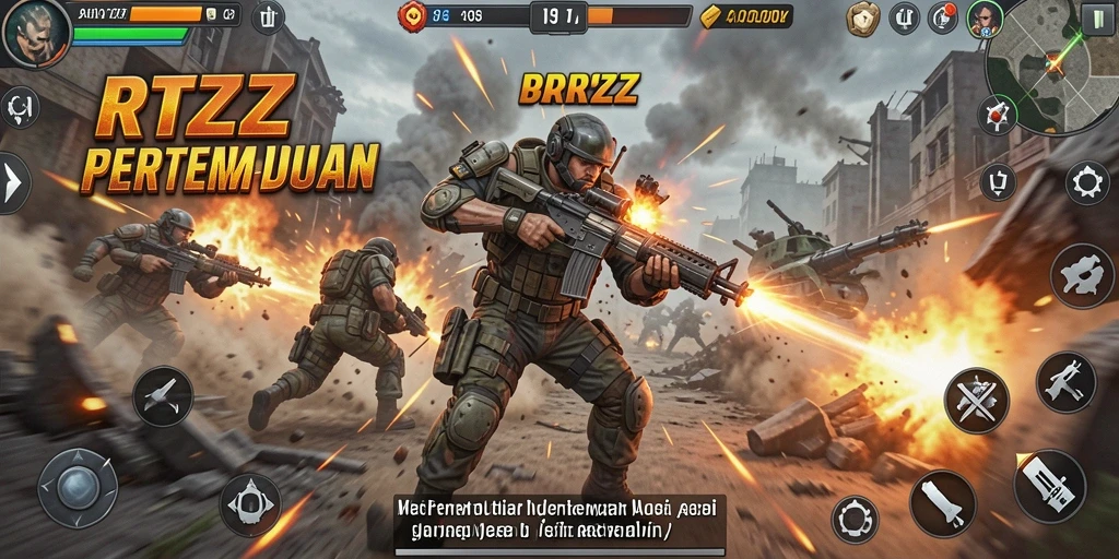 Screenshot utama RTZZ dengan aksi pertarungan menegangkan di arena.